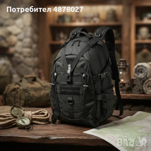 Военна тактическа раница 55L – водоустойчива, с MOLLE система и отделение за лаптоп, черна, снимка 5 - Раници - 55461929