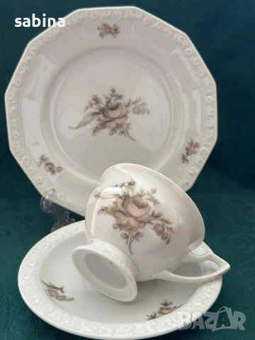 Rosenthal Maria - 6 броя троен сет с декор  „Sepia rose”, снимка 5 - Сервизи - 54859197