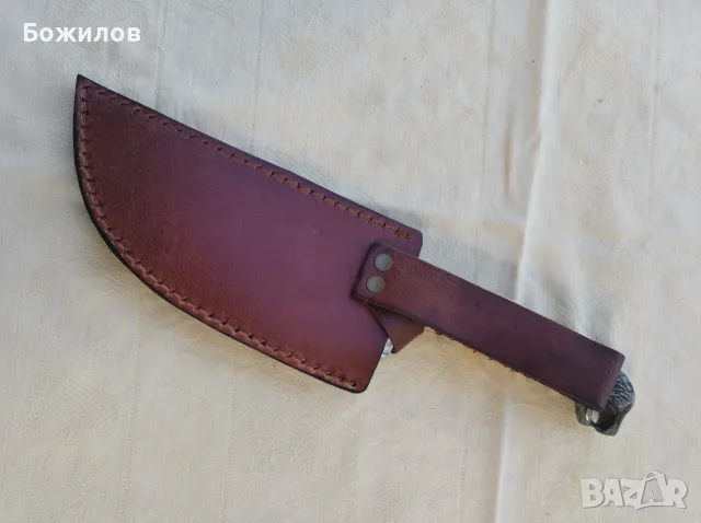 „Ръчно изработен ловен/къмпинг нож,стомана J2,дръжка от кост и метална пета“, снимка 12 - Ножове - 55472422