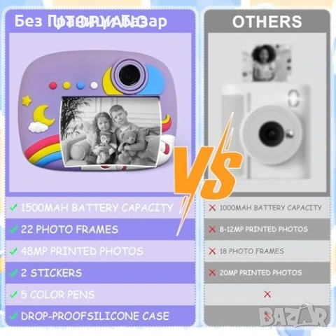 Нов Фотопринтер Фотоапарат за деца моментен печат 2.4 IPS 32GB идеален подарък дете, снимка 6 - Други - 54151155
