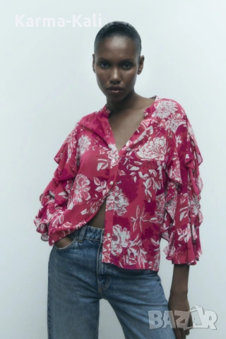 блуза ZARA в розово, снимка 2 - Ризи - 54317518