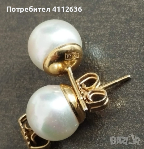 Комплект сребърно колие и обеци с перли и позлата на марката Majorica , снимка 4 - Бижутерийни комплекти - 53988778