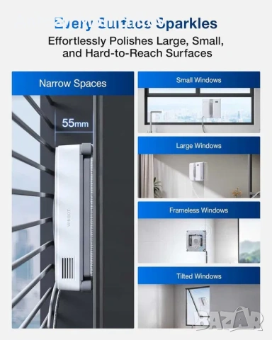 Робот за прозорци ECOVACS WINBOT Mini със спрей, снимка 4 - Прахосмукачки - 54805373