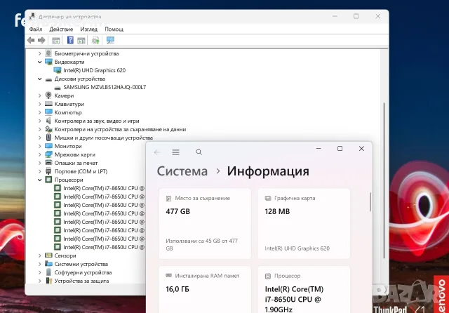 14' 2.5K Core i7-8650u Lenovo ThinkPad X1 Carbon Gen 7 16GB RAM/512GB NVMe/Win 11/4G Sim/Бат 8ч, снимка 7 - Лаптопи за работа - 55382206