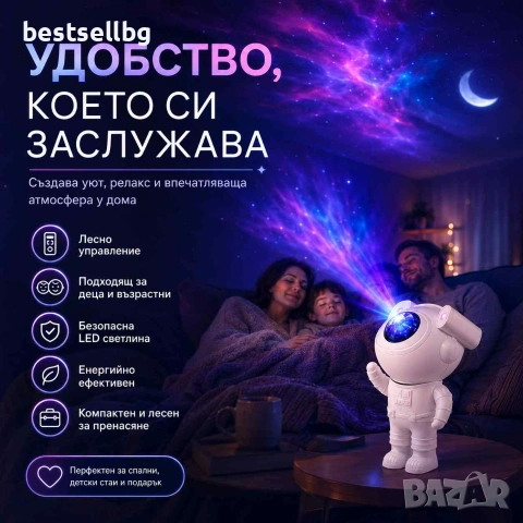 Лазерен звезден проектор астронавт парти диско лампа нощна LED, снимка 5 - Детски нощни лампи - 45418851