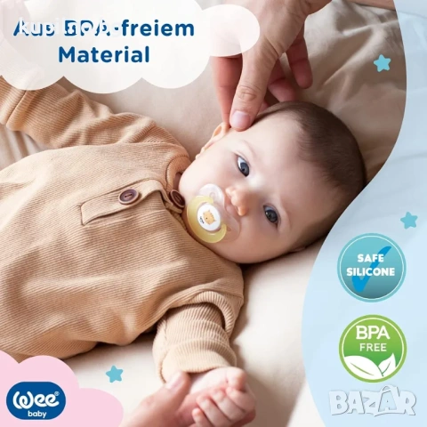 Бебешки биберони Wee Baby (опаковка от 4)  Биберони за никнене на зъби с ортодонтски силиконов бибе, снимка 4 - Прибори, съдове, шишета и биберони - 54916301