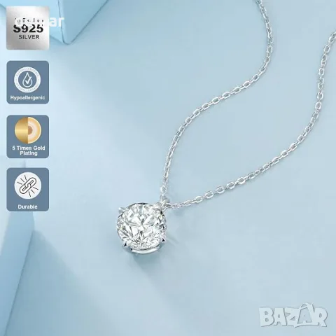 Дамско колие KRKC&CO с моисанит, диамантена висулка 0.5 CT, 14K/бяло злато, стерлингово сребро, снимка 6 - Колиета, медальони, синджири - 55571209
