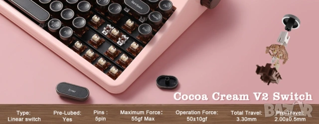YUNZII QL75 Retro Typewriter Mechanical Keyboard –безжична механична клавиатура в стил пишеща машина, снимка 8 - Клавиатури и мишки - 54556457