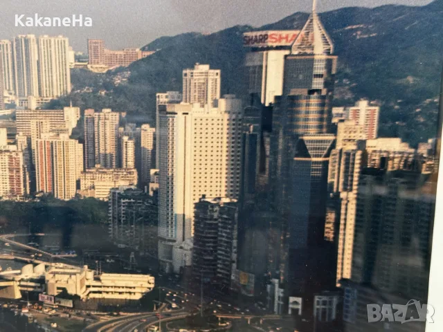 оригинална винтидж 1990 г.фотография принт изглед от Хонг Конг бизнес пристанище рамкирана 60x40cm, снимка 3 - Други - 55373113