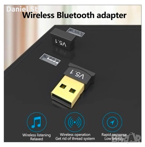 Bluetooth 5.1 безжичен адаптер, съвместим с компютър/лаптоп, USB, черен, снимка 3 - Кабели и адаптери - 54540614