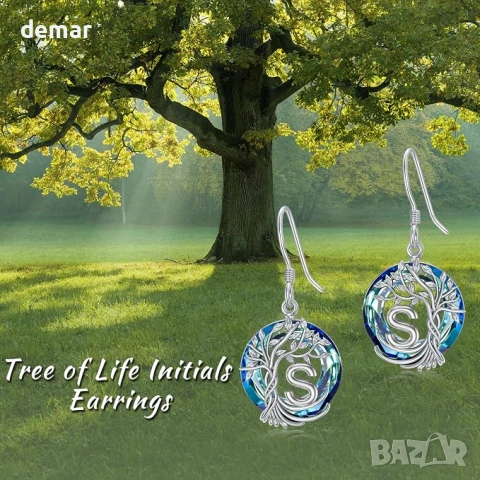Обеци от 925 сребро с буква “S” Tree of Life мотив и висящ дизайн, снимка 6 - Обеци - 55025460