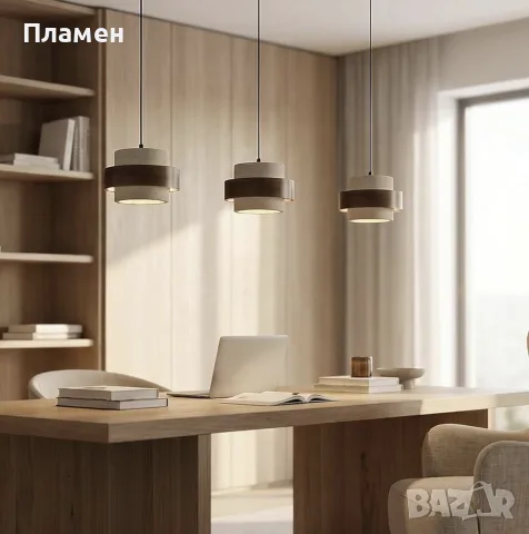 Wabi Sabi полилей с 3 висящи тела от естествен камък, снимка 5 - Лампи за таван - 55644481