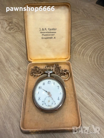 Антикварен сребърен джобен часовник "Cylindre 10 Rubis" (1890-1910) с ориг. кутия и верижка, снимка 2 - Антикварни и старинни предмети - 55102406
