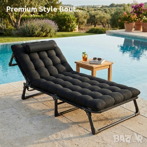 Сгъваемо къмпинг легло и градински шезлонг 2в1, с мек матрак и възглавница180x56 см