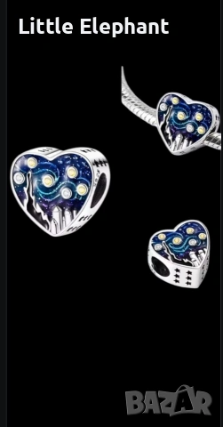 Pre order ​✨ Сребърен талисман „Звездна нощ“ – Сърце с емайл ✨/нов