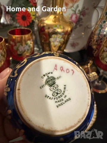 ☕ Crown Staffordshire Edwardian England circa 1907 – Троен сет „Кобалт & Злато“, снимка 2 - Други - 54026106