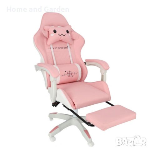 Ергономичен розов геймърски стол с поставка за крака, снимка 10 - Столове - 53965197