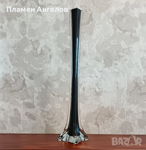 Ретро арт ваза Черно и прозрачно стъкло - Sommerso стил. , снимка 2 - Вази - 54419238
