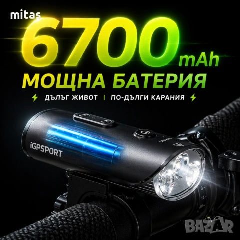 Предна SMART LED фар светлина за велосипед IGPSPORT VS1800 + Стойка M80/S81, 1800 lm, Bluetooth, USB, снимка 5 - Аксесоари за велосипеди - 54208361