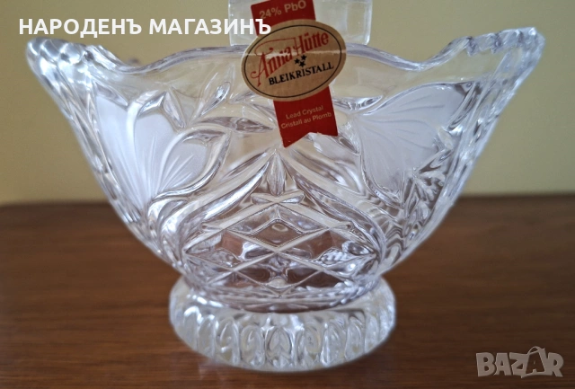 ANNA HUTTЕ - Нов немски кристал Кристална кошница бонбониера кристална сервиз бонбони, снимка 7 - Други ценни предмети - 54632875