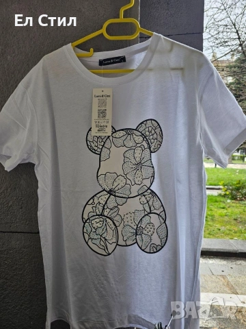 💎Дамски тениски с камъчета От С до Л свободен модел е, снимка 2 - Тениски - 54075306