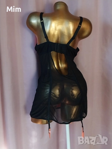 Hunkemoller XL 90 D Розов сатенен корсет / нощница/ с жартиери за чорапи , снимка 5 - Корсети, бюстиета, топове - 54965183
