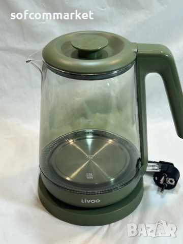 Стилна стъклена кана за вода Livoo DOD216V – 1.7L, LED осветление (Зелена), снимка 2 - Кани - 54476717
