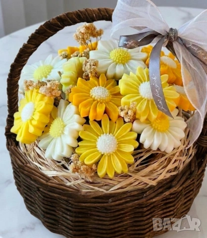 🌷 Ръчно изработени кошници със сапунени цветя и свещи по поръчка., снимка 5 - Декорация за дома - 54886585
