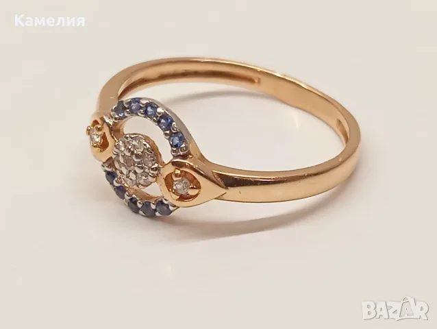 Руско злато. Пръстен с брилианти. , снимка 5 - Пръстени - 55333546