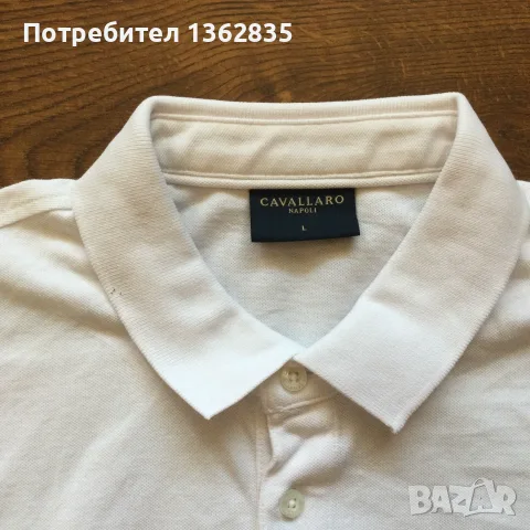 НОВА оригинална мъжка памучна бяла поло тениска с яка CAVALLARO NAPOLI размер L от Италия, снимка 6 - Тениски - 55559602