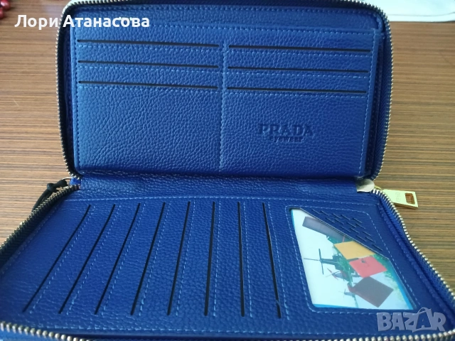 Кожен портфейл в син цвят Текстурираната кожа надеждно предпазва портфейла от повреди, снимка 5 - Портфейли, портмонета - 54676662