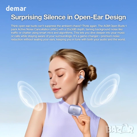 AGM Mobile Open Buds 1 – безжични Open-Ear TWS слушалки с калъф за зареждане и ANC, снимка 5 - Bluetooth слушалки - 54924621