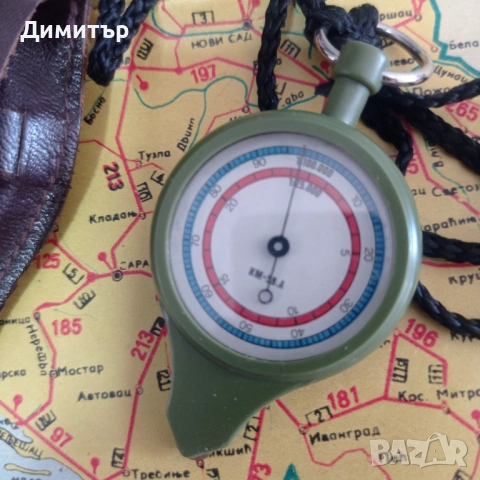 Ретро двустранен курвиметър КМ-59.А – СССР, отличен, с кожен калъф, снимка 3 - Антикварни и старинни предмети - 54136718
