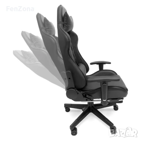 Геймърски стол с прибираща се подложка за крака и функция за масаж - черен, снимка 6 - Столове - 54096593