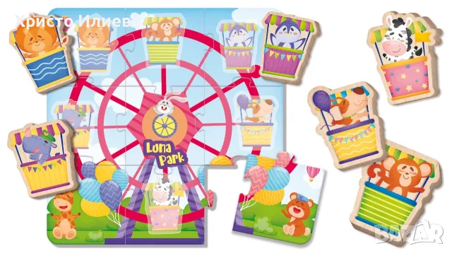 Детски дървен пъзел Lisciani Giochi Montessori Baby Luna Park, снимка 2 - Игри и пъзели - 55442062
