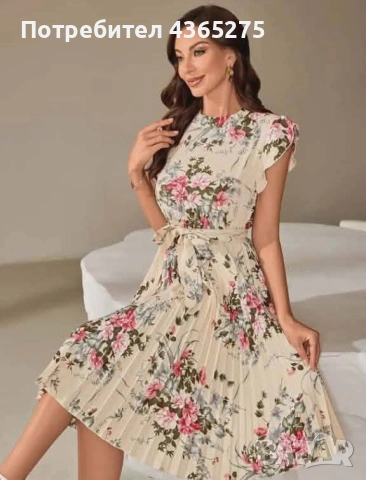 Ново💕💕прекрасна рокля солей 💕флорален мотив 💮нежни цветове🌸с къдрички на ръкавите🥰и коланче 