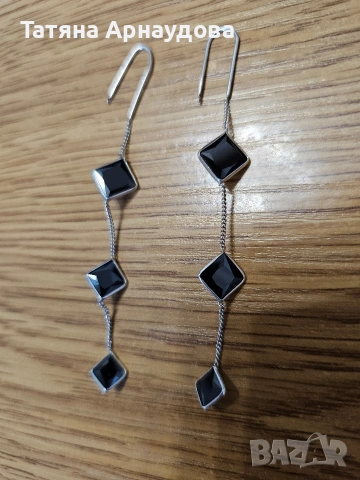 Елегантни, стилни сребърни обеци с черен оникс , снимка 2 - Обеци - 54367640