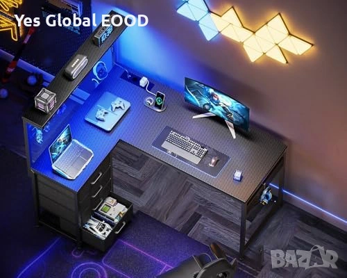 Геймърско бюро Coleshome LED 110x80 с чекмеджета, снимка 2 - Маси - 54532612