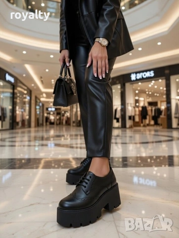 Обувки на платформа - черна матирана кожа, снимка 2 - Дамски ежедневни обувки - 54029719