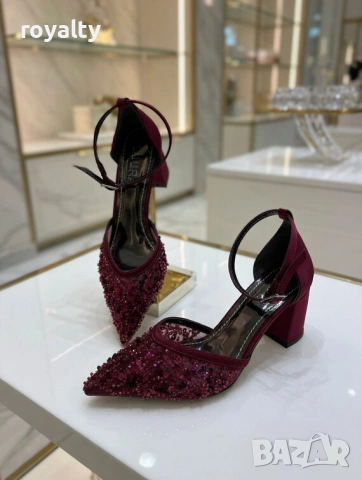 Сандали на ток - бордо сатен, снимка 5 - Сандали - 54029483