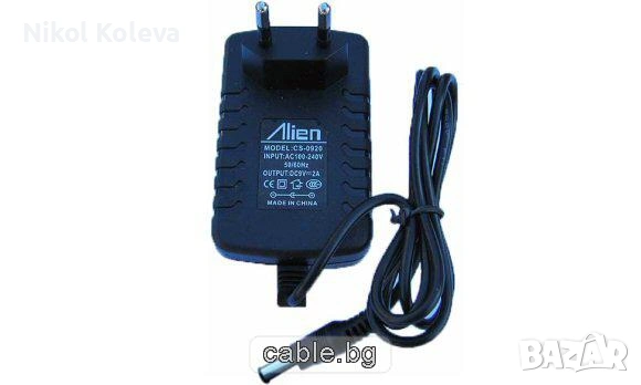 Стабилизиран адаптор вх: 100 – 240V AC Изходно напрежение: 9V DC Изх: 2000mA 5.5(-)/2.1(+) мм 
