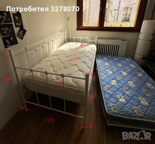 Eдинично легло с бяла метална рамка, снимка 3 - Спални и легла - 54163417