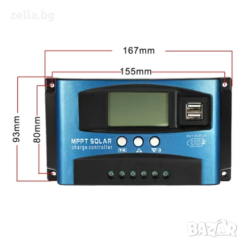 Соларен MPPT контролер 100A 12V/24V – за панели до 50V, LCD дисплей, пълна защита, за off-grid 10292, снимка 4 - Резервни части за телефони - 54663100
