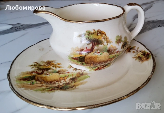 Винтидж/Английска латиера на Alfred Meakin с декора "The Hayride" и тортена чиния 