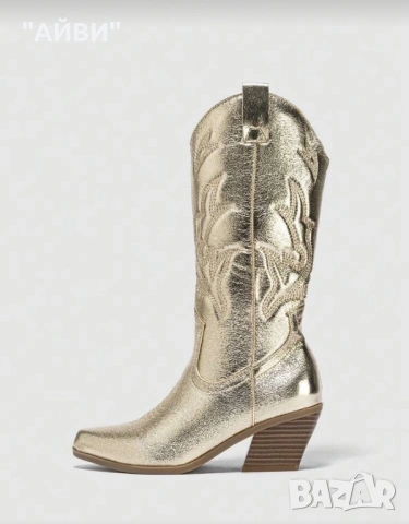 Дамски каубойски ботуши в златисто, снимка 2 - Дамски ботуши - 53964658