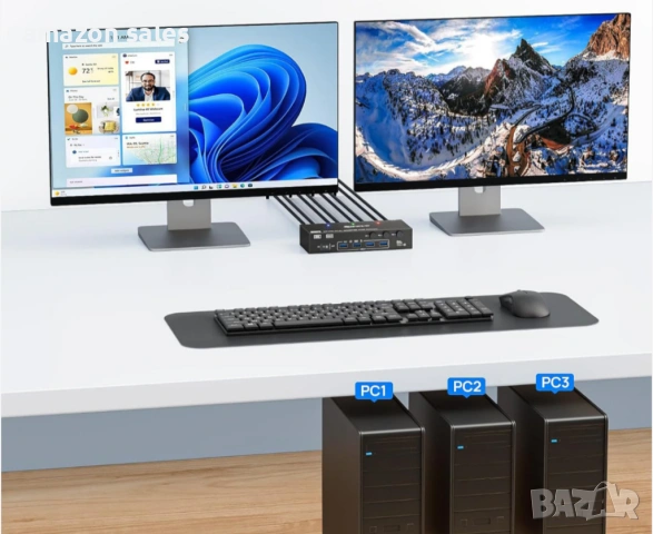 8K 60Hz KVM превключвател за 2 монитора и 3 компютъра Displayport и HDMI 4K 144Hz,KCEVE KVM302DH, снимка 4 - Суичове - 54479114