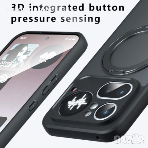 Магнитен Матов Калъф за Nothing Phone (4a) Pro - 360° стойка, 12 Airbag, N52 магнит, Прозрачно-черен, снимка 7 - Калъфи, кейсове - 54250261