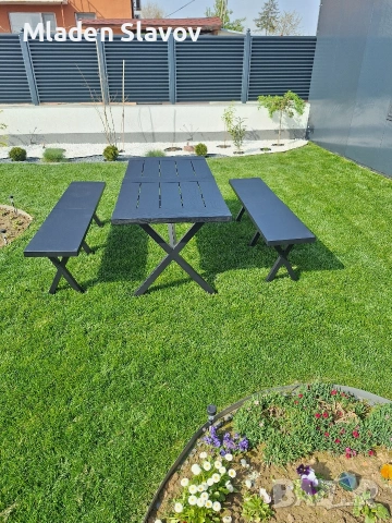 градински комлект от алуминий цвят антрацит, имитация на дърво, снимка 10 - Градински мебели, декорация  - 54198770