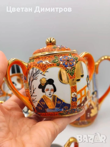 Satsuma Japan японски порцеланов сервиз за кафе,  „Lithophane Geisha“, снимка 9 - Сервизи - 54374782