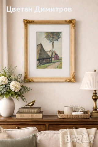 холандска акварелна картина с рустикален пейзаж